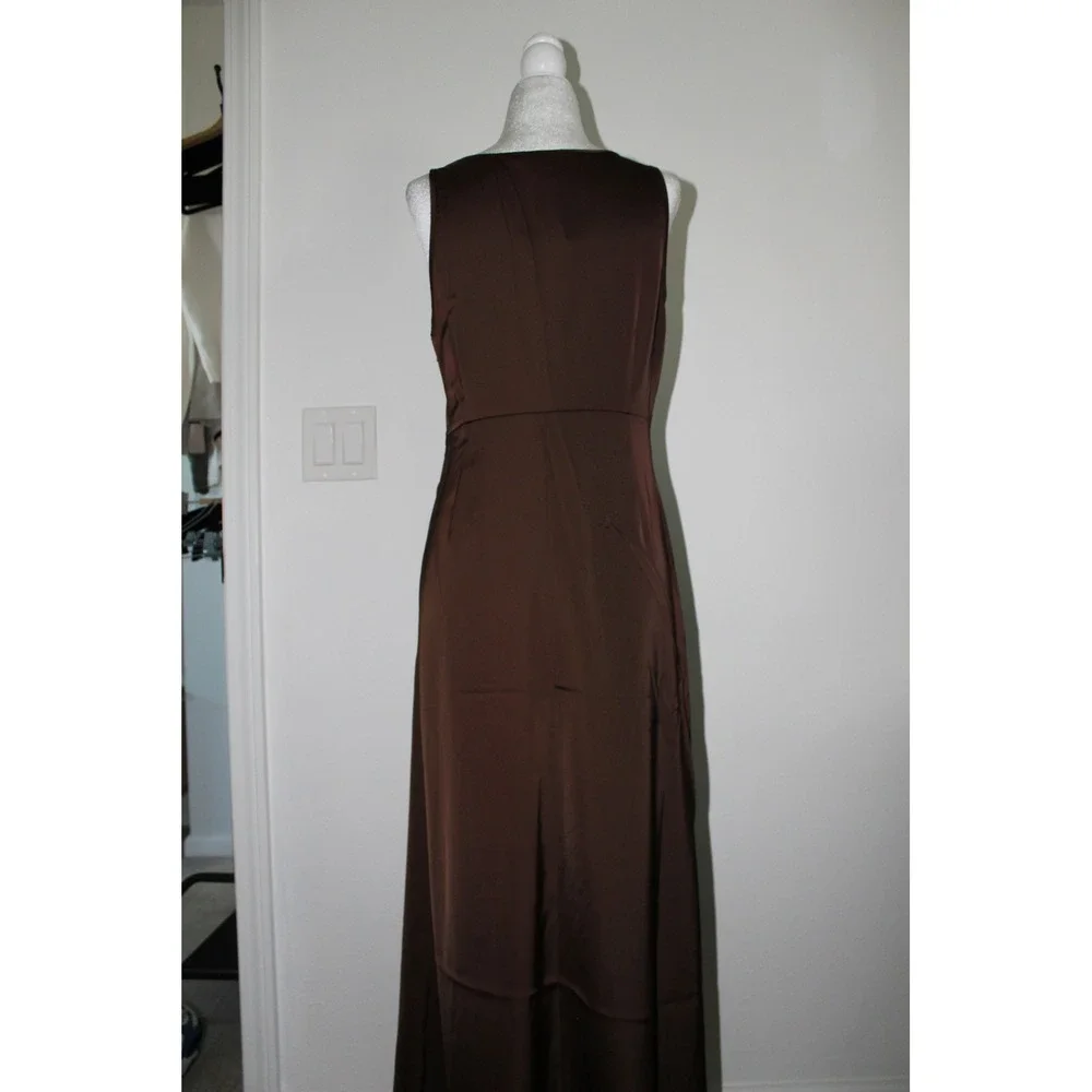 Rachel Zoe Women's Brown Satin Empire‎ Waist Scoop Neck Maxi Dress Medium NWT